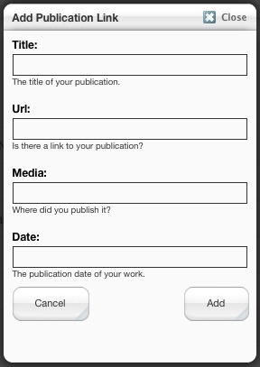 A settings modal for publication links.