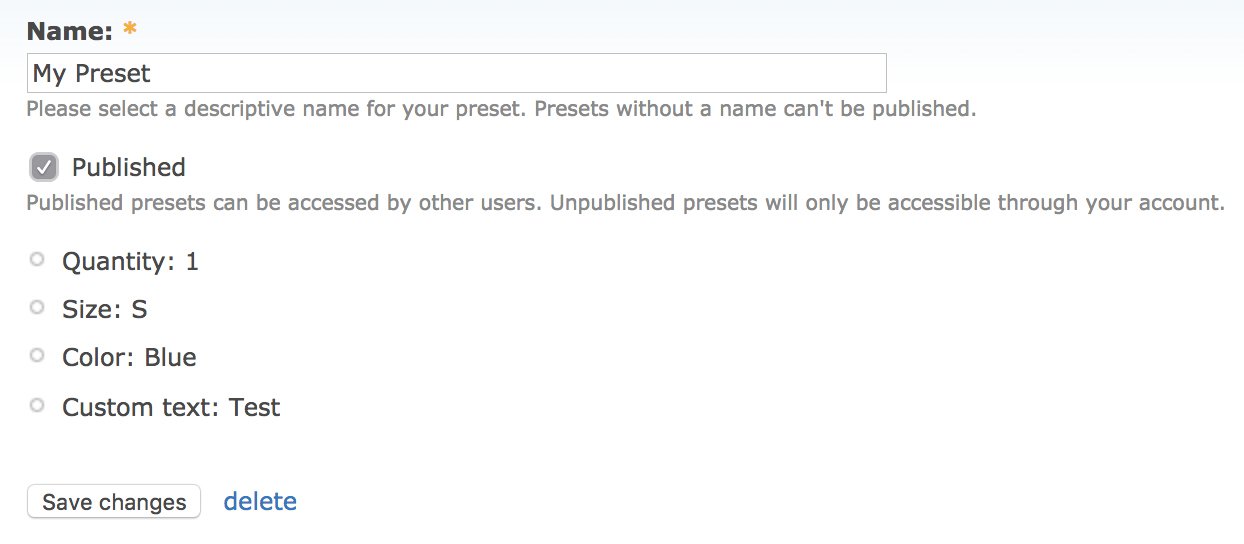 Zeigt ein Produktvoreinstellungsformular.