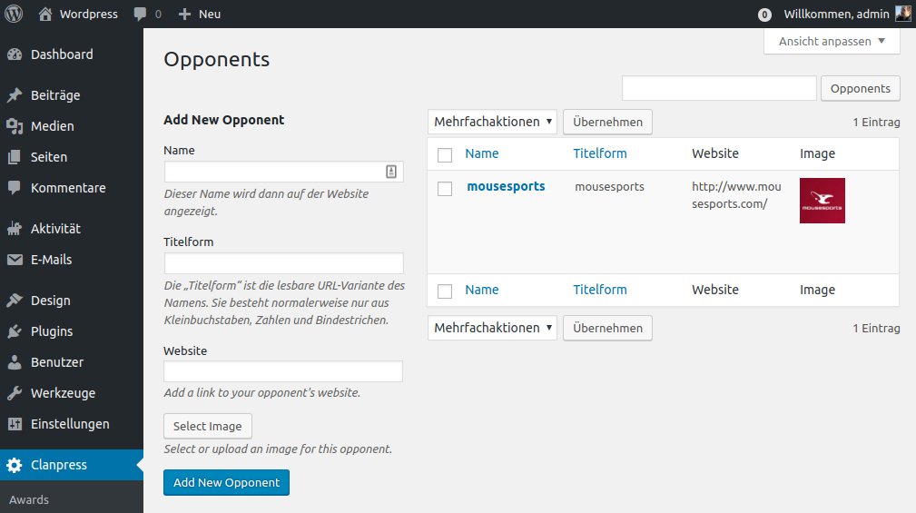 Opponents können zentral gepflegt werden